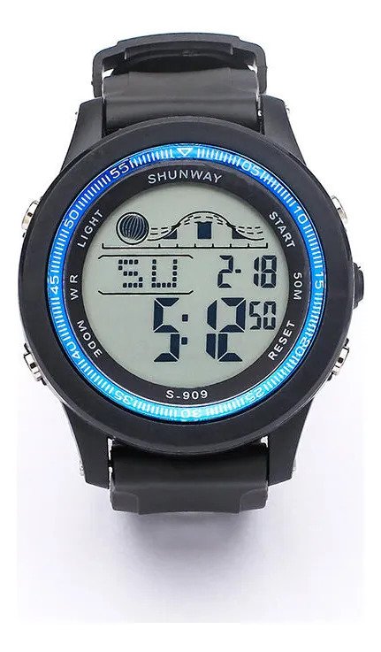 Relógio Digital Masculino Preto Com Azul Resistente Á Água Preto Azul Cinza
