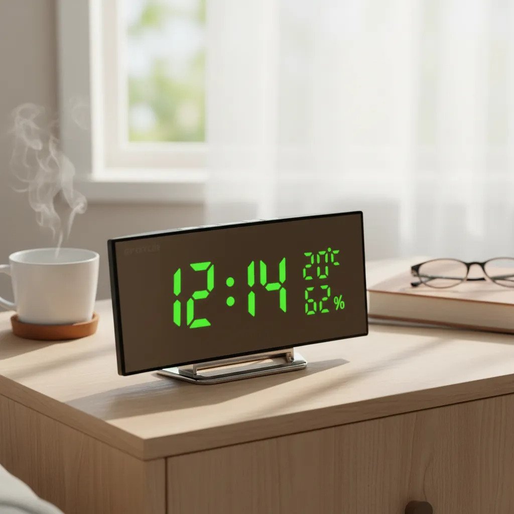 Relógio Digital De Mesa Com Alarme - Led  Preto Com Display Led Verde
