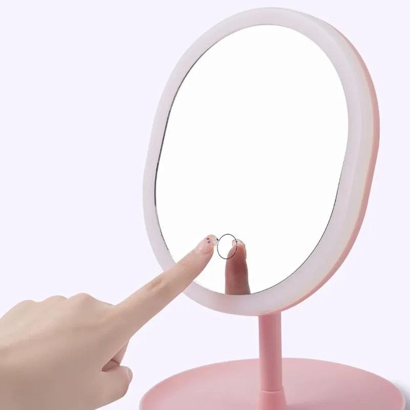 Espelho De Maquiagem Com Iluminação Recarregável Xdh18-0  Rosa-claro