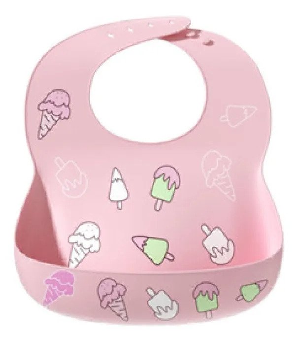 Babador Silicone  Impermeável Sorvete Rosa Sorvete Rosa Un