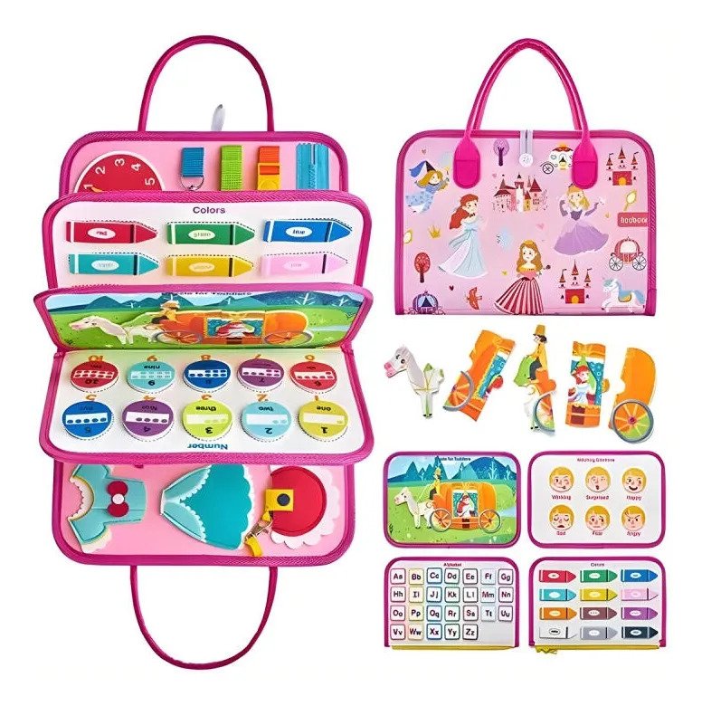 Maleta Educativa Pedagógico Infantil Princesas Brinquedo  Rosa