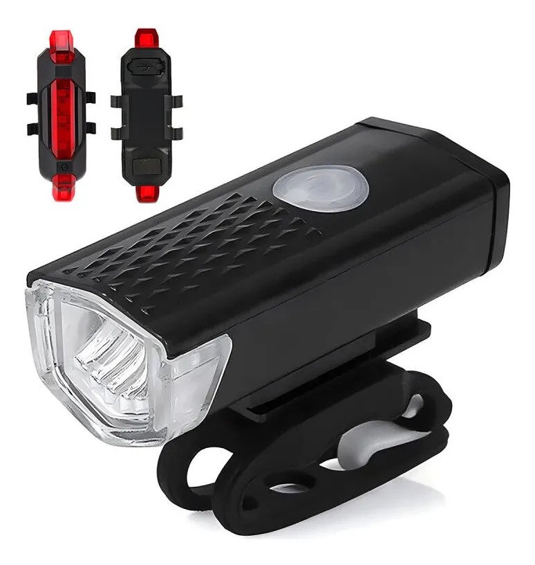 Kit De Lanterna Para Bicicleta Dianteiro E Traseiro Bic001 Preto