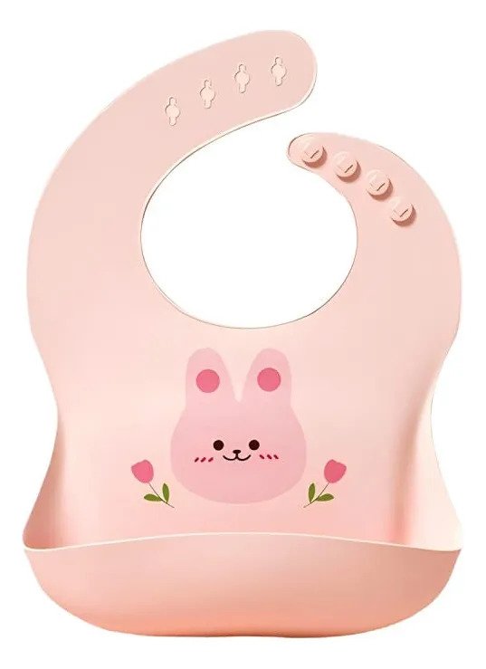 Babador Infantil De Silicone Coelho Impermeável Ajustável