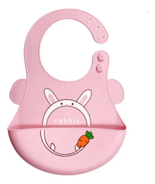 Babador Silicone Impermeável Coelho Rosa