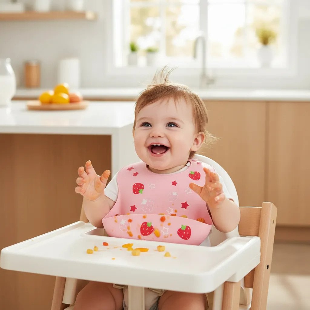 Babador Infantil Silicone Impermeável Rosa