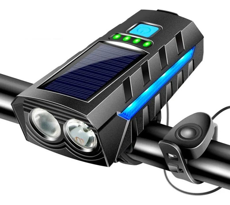 Lanterna Para Bicicleta Com Painel Solar Bic007 Preto