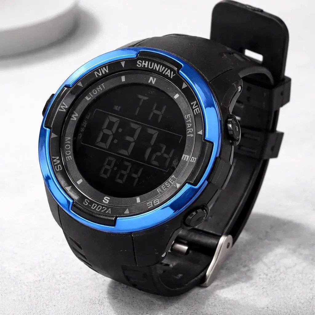 Relógio De Pulso Esportivo Com Estilo Preto/azul Preto Azul