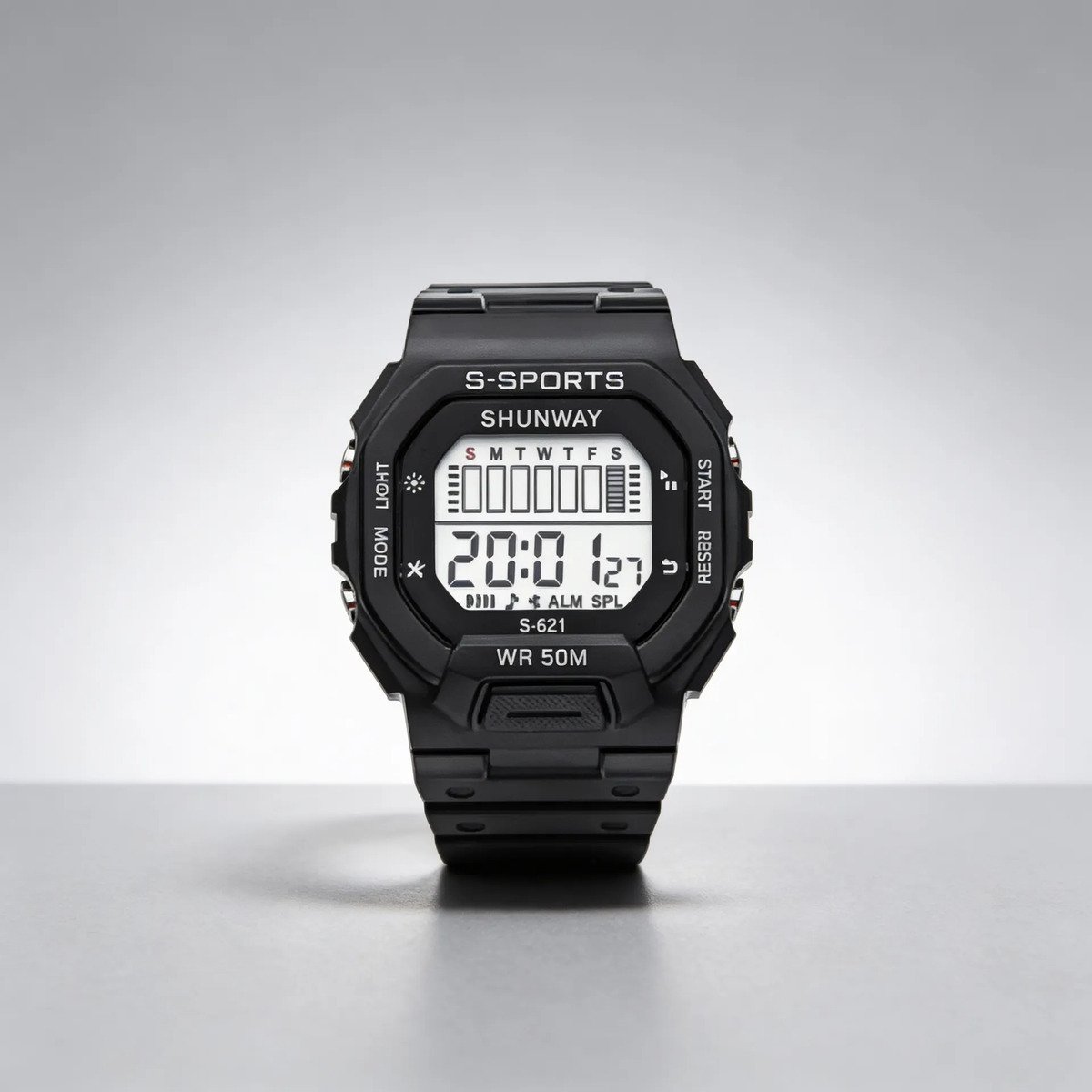 Relógio Digital De Pulso Com Luz Led  - Preto Preto Cinza