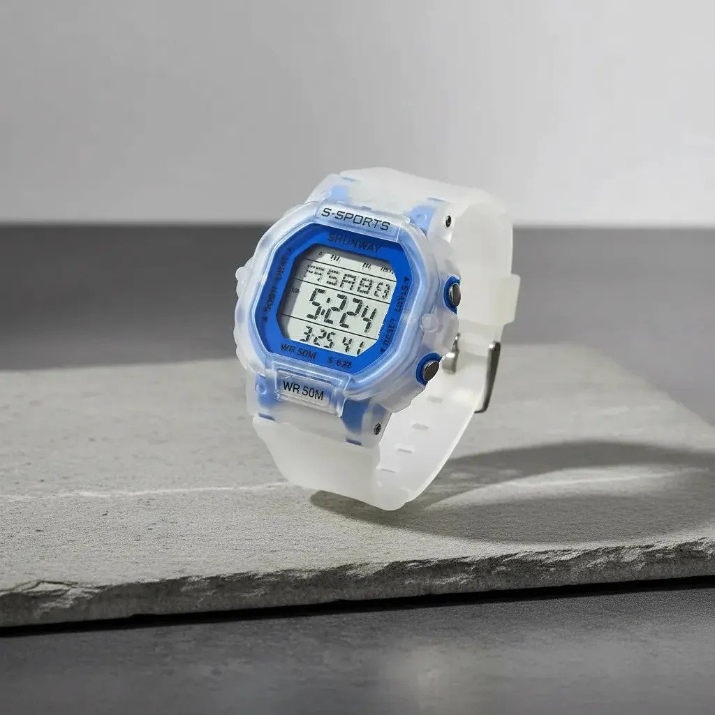 Relógio Feminino Digital Led Esportivo Transparente Azul Branco Cinza