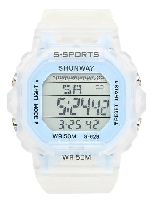 Relógio Feminino Digital Esportivo Transparente Azul Claro