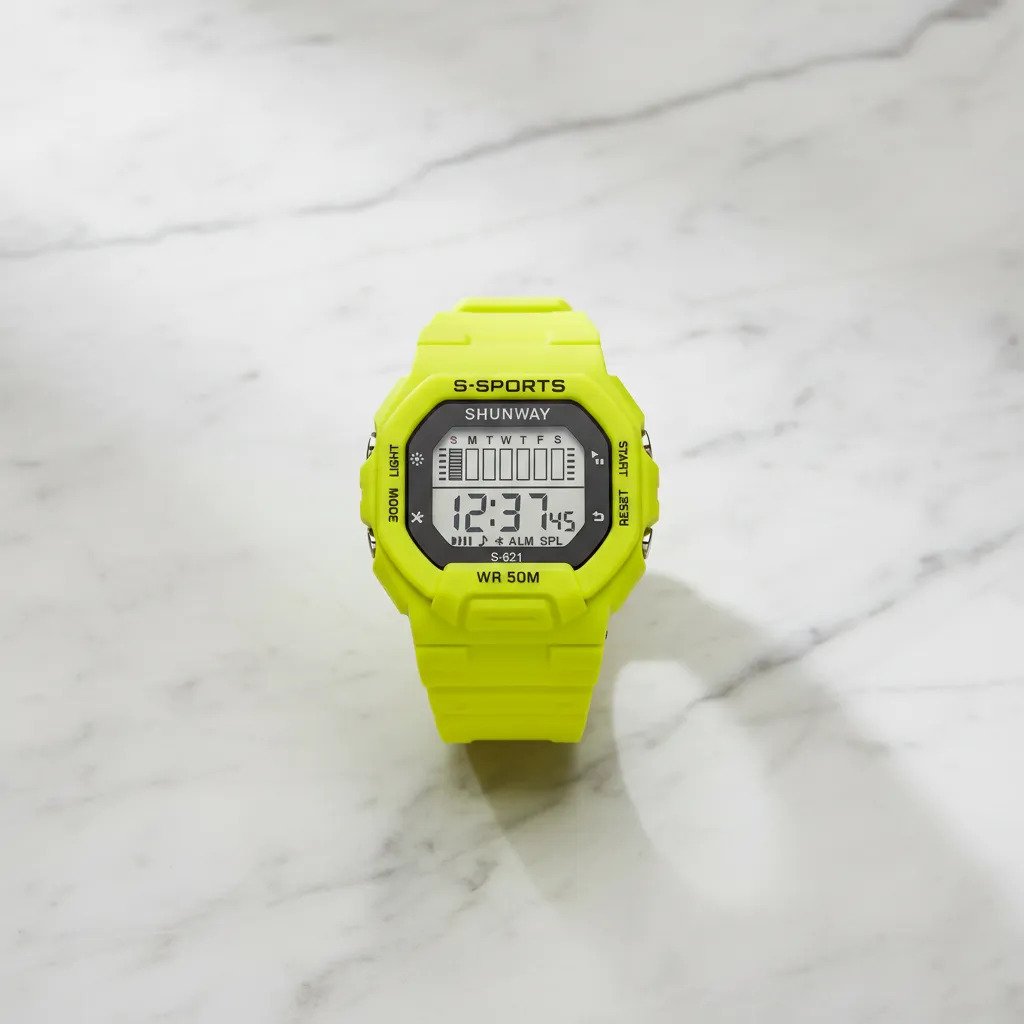 Relógio De Pulso  Modelo Redondo Estilo Moderno Amarelo Neo