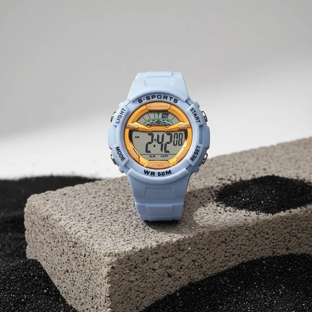 Relógio Digital Esportivo Shunway S-506 Azul Claro E Dourad Azul-claro Laranja Cinza