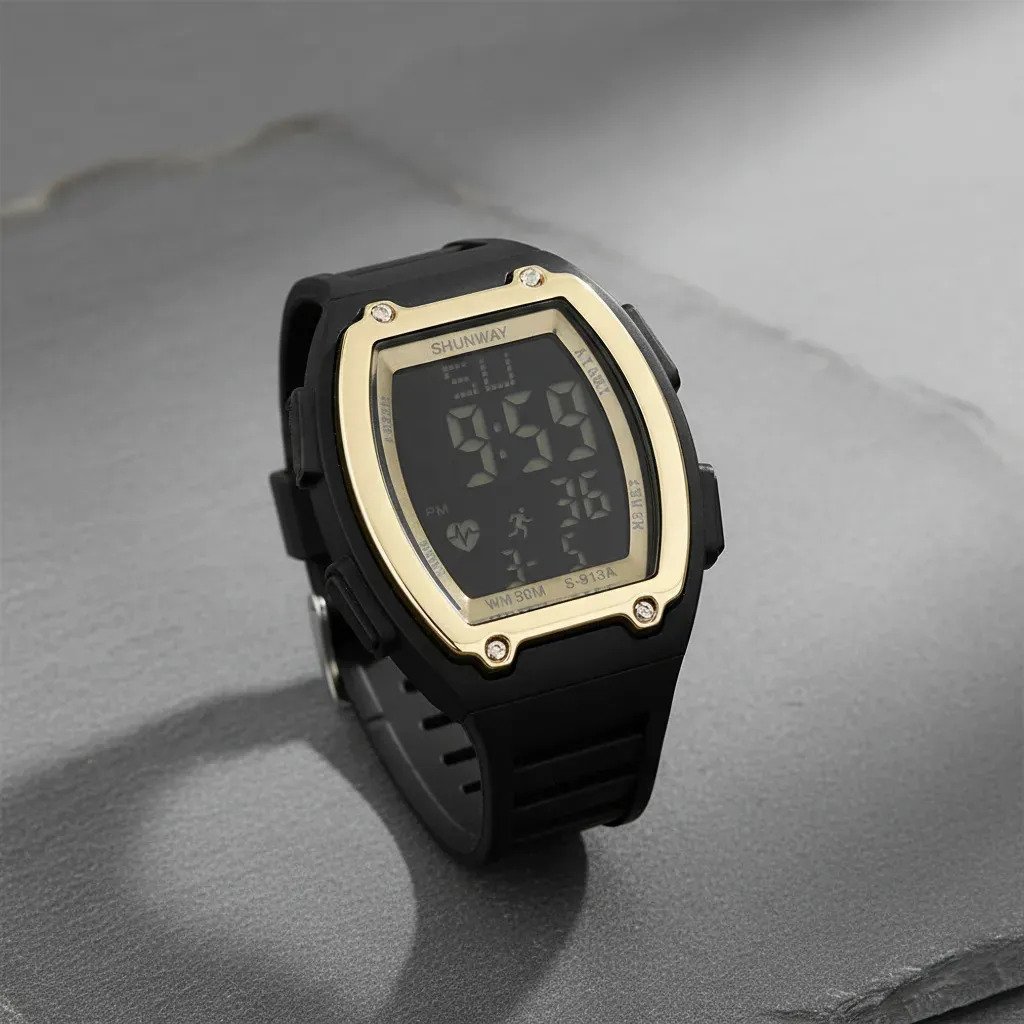 Relógio Digital Masculino Shunway S-913a Tático Esportivo Preto Dourado