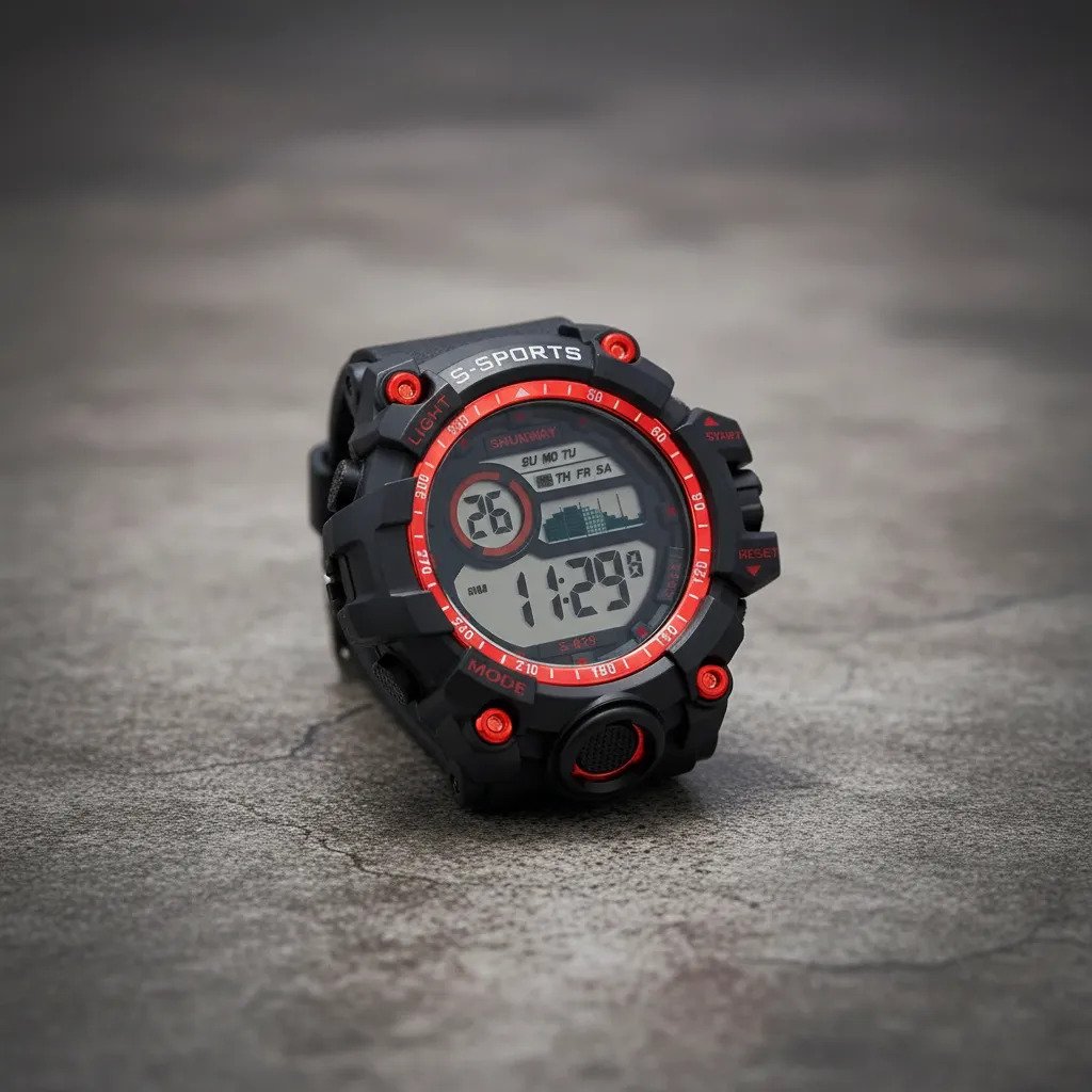 Relógio Digital Esportivo Preto Com Vermelho - Masculino