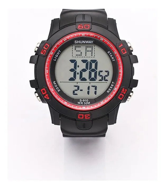 Relógio Digital Masculino Esportivo Wr50m - Preto E Vermelh