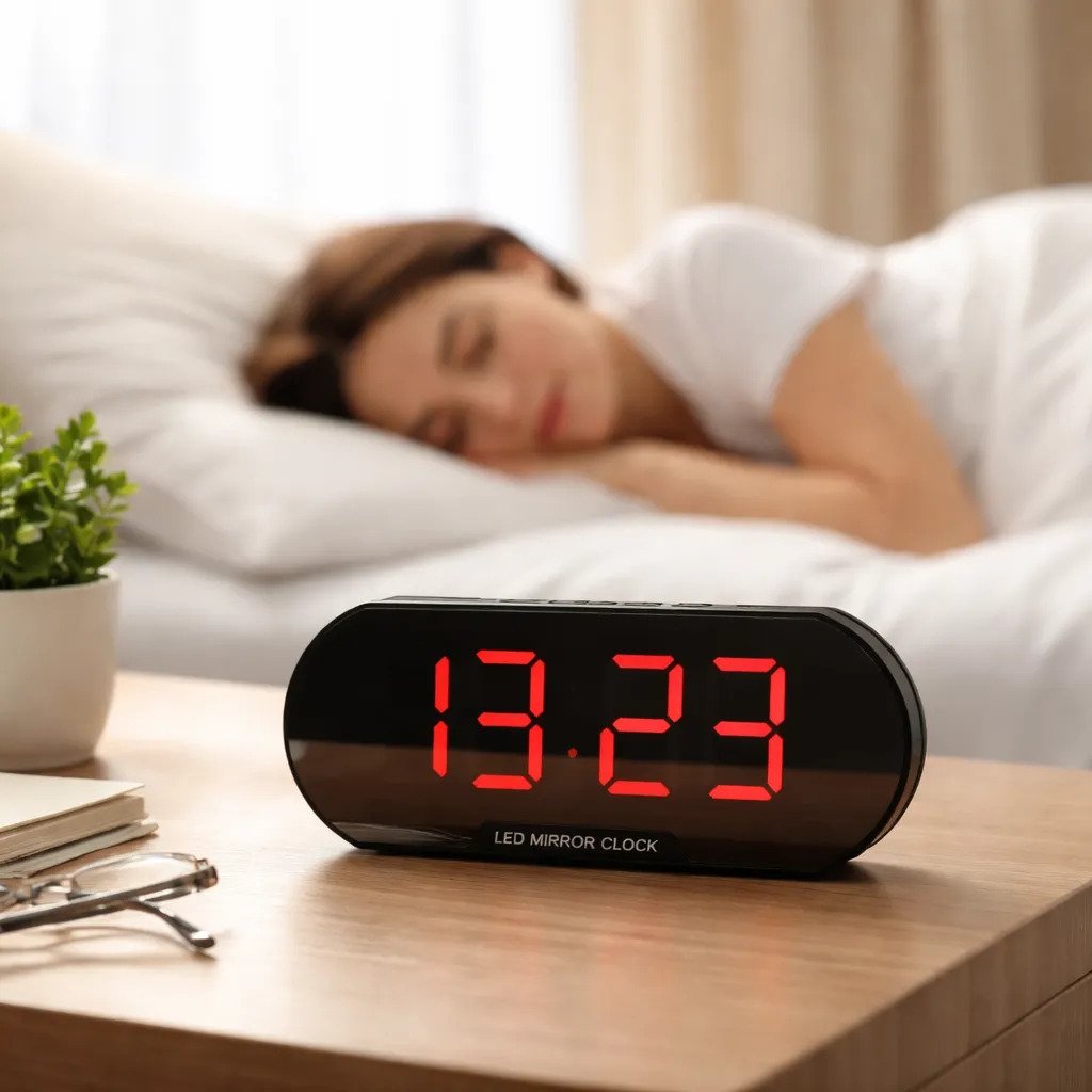 Relógio Despertador Digital Espelhado - Led  Preto 127/220v