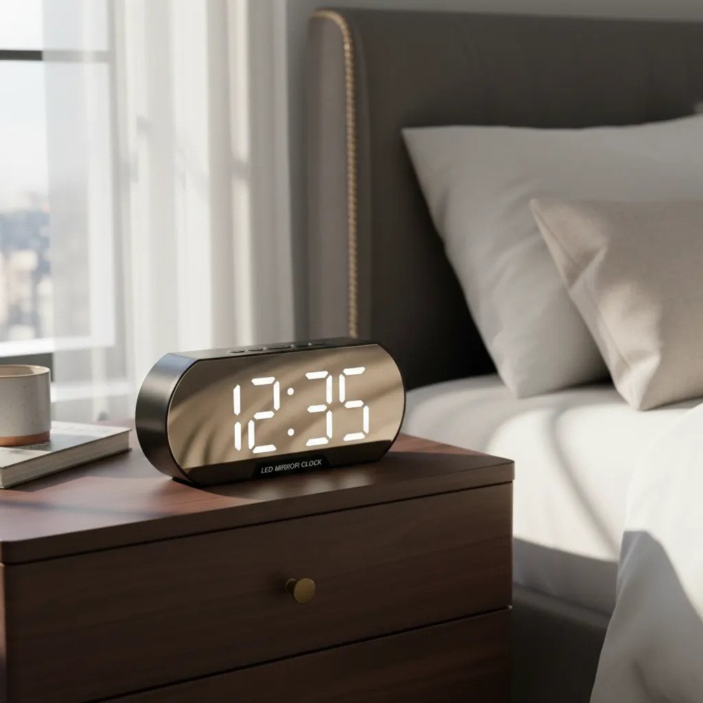 Relógio Despertador Digital Espelho De Mesa - Led Dourado Espelhado