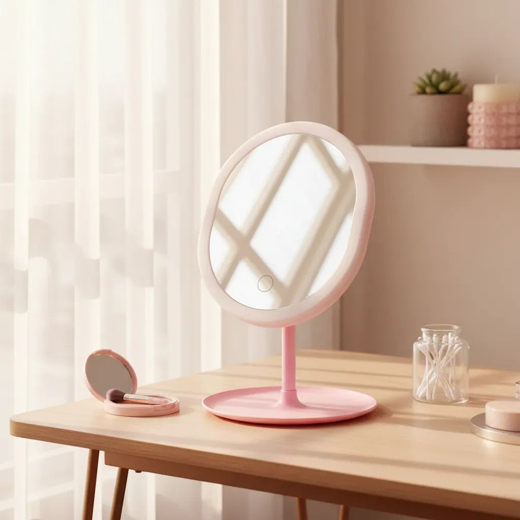 Espelho Para Maquiagem Com Iluminação De Led Rosa