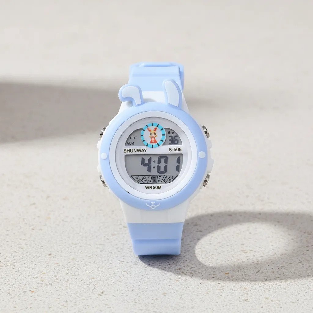 Relógio Infantil Digital Gatinho Led Wr50m - Azul