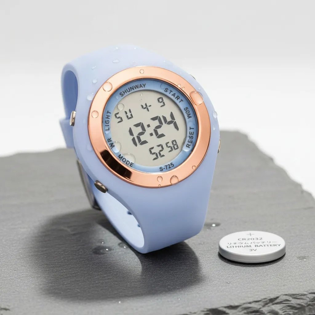 Relógio Digital Feminino Esportivo Shunway Azul Azul-claro Dourado Branco