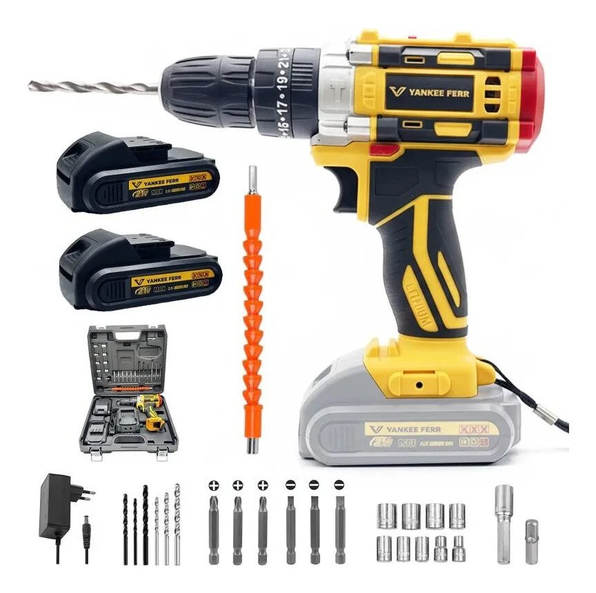 Kit  Furadeira Parafusadeira 21v Com 2 Baterias Completo