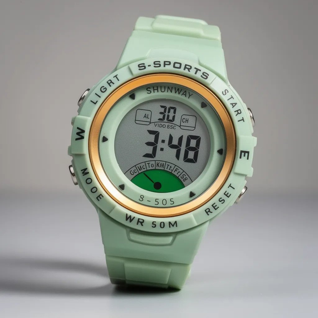 Relógio Digital Esportivo Shunway S-505 Verde-água Dourado