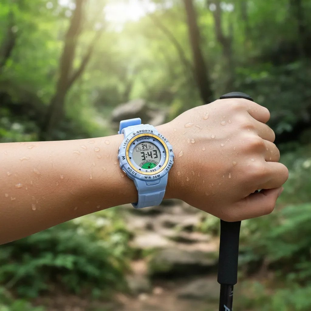 Relógio Digital Esportivo Shunway S-505 Azul Claro Dourado