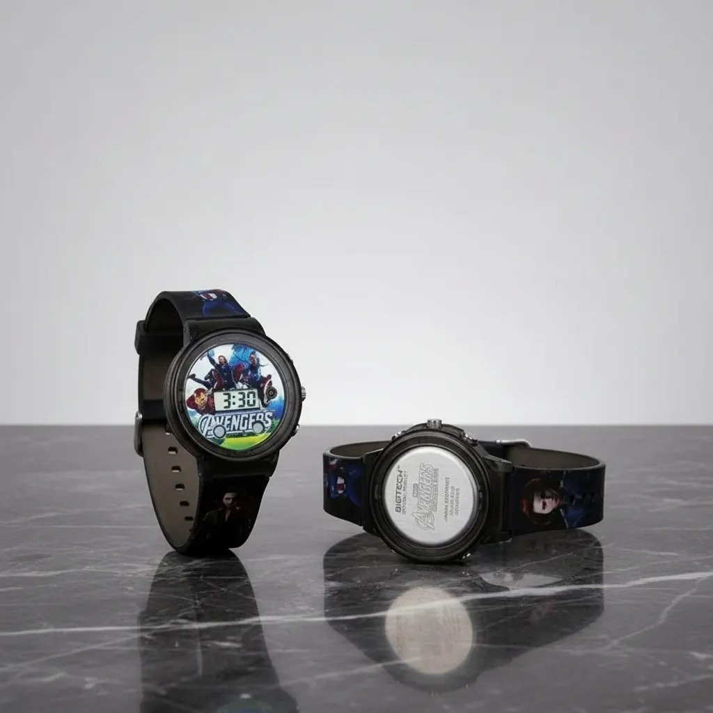 Relógio Infantil Digital Vingadores Pulseira Geek Led  Preto
