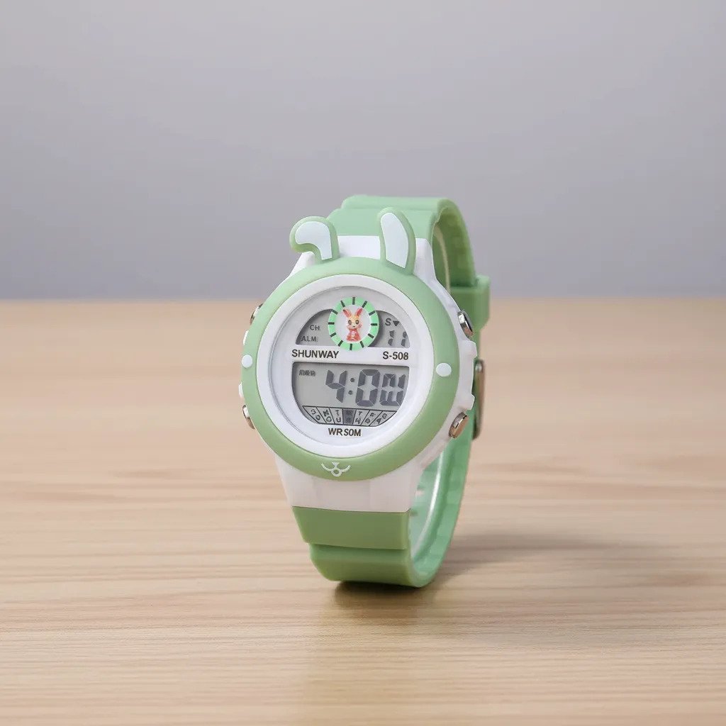 Relógio Infantil Digital Com Led Verde Coelhinho Wr50m