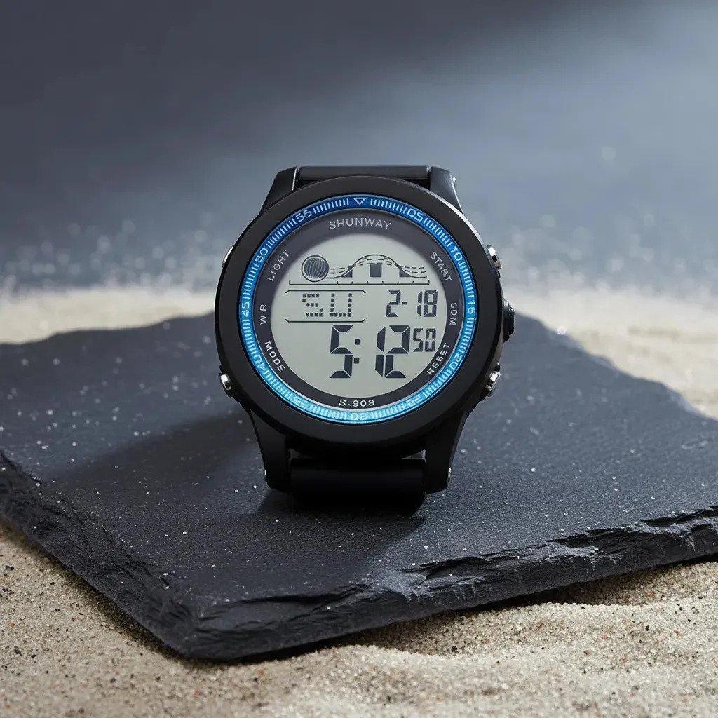 Relógio Digital Masculino Preto Com Detalhe Preto Branco Cinza