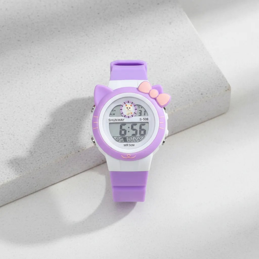 Relógio Infantil Com Led Gatinho - Roxo
