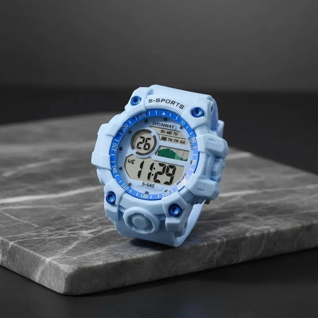 Relógio Digital Azul Claro Estilo Esportivo Azul-celeste Branco