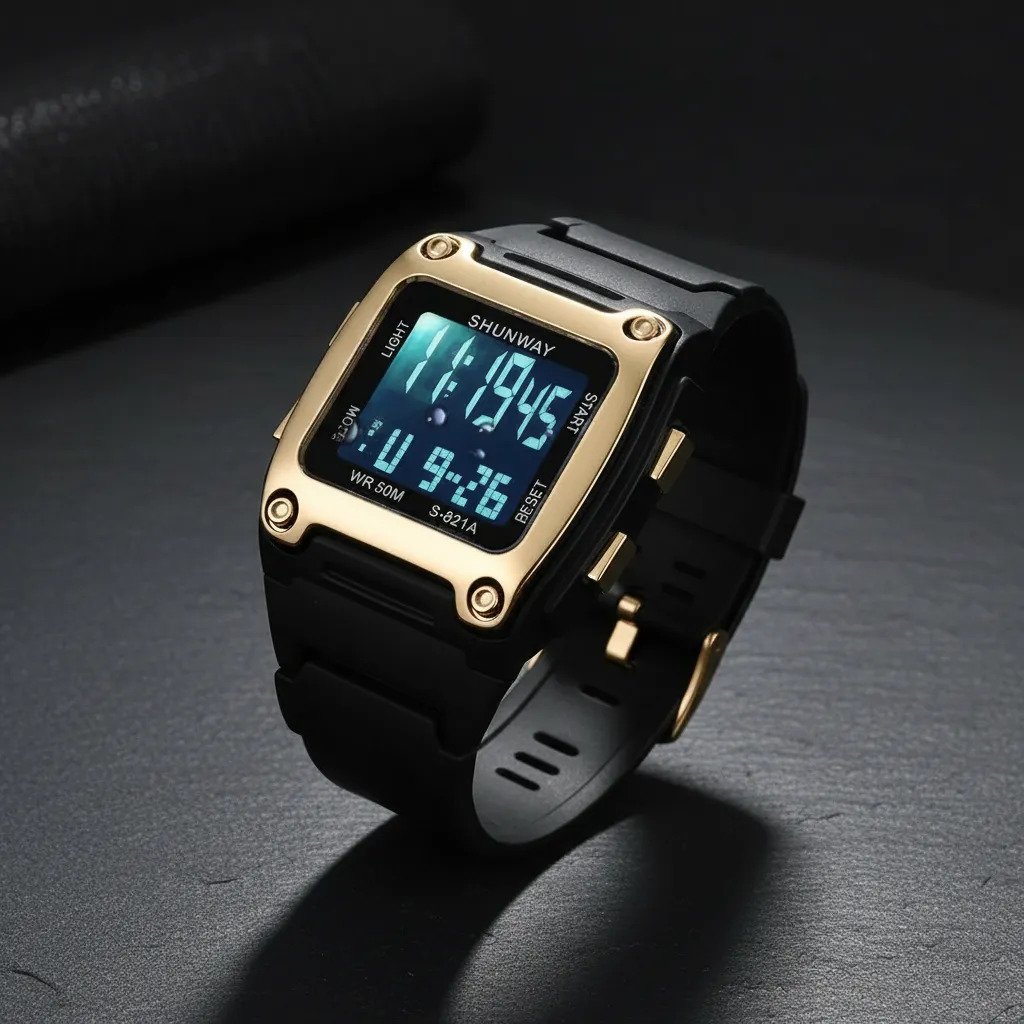 Relógio Digital Resistente Á Água S821a-01-1 - Preto Preto Dourado