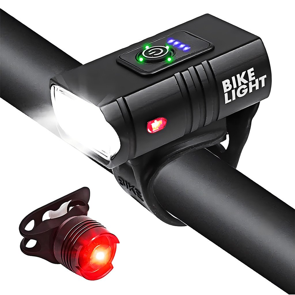 Kit Farol e Lanterna para Bicicleta LED Recarregável USB Luz