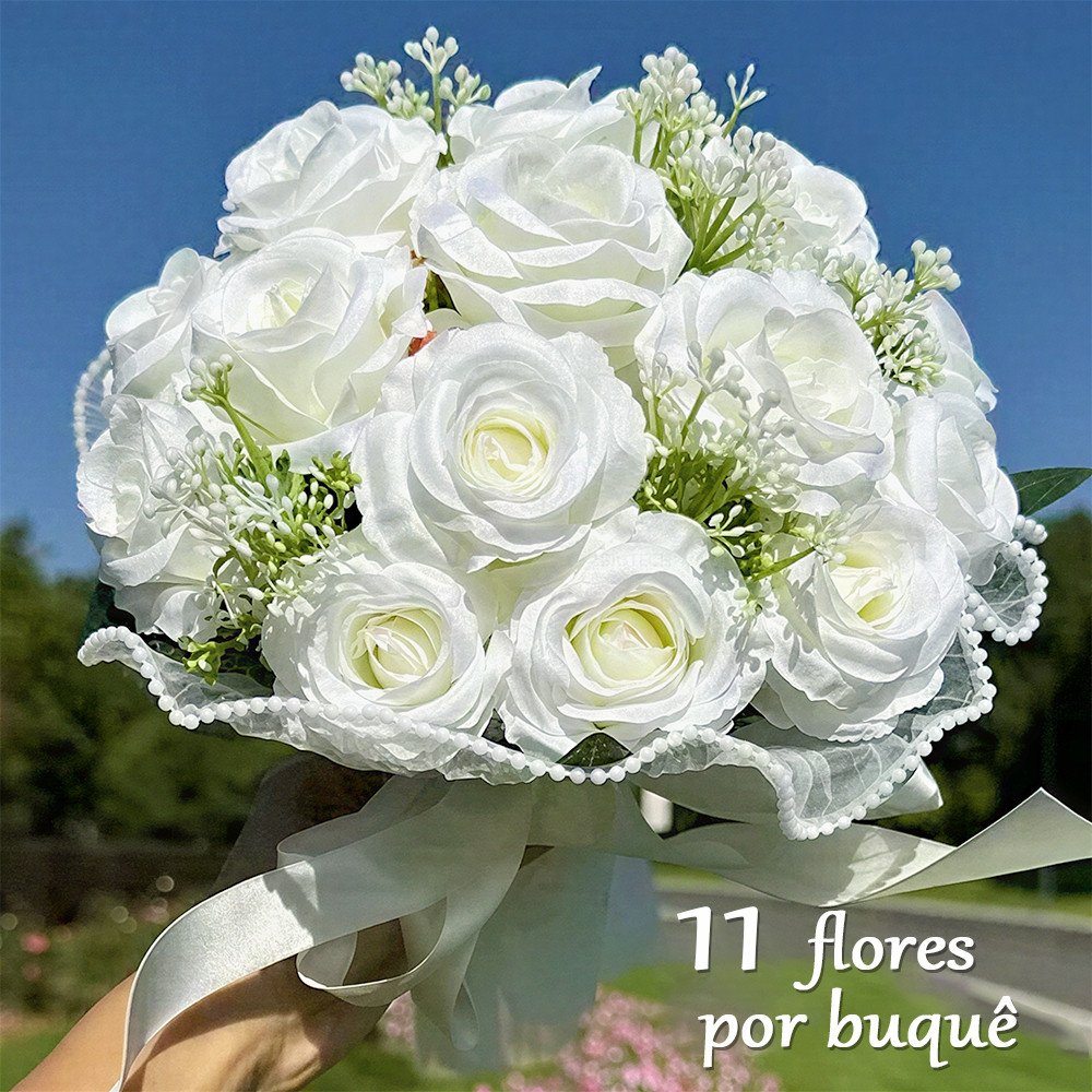 Buquê de Rosas Artificiais Brancas RZF029