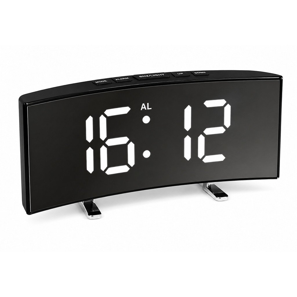 Despertador Digital Curvo com Espelho LED, Temperatura